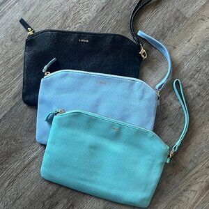 Set of 3 Lodis leather clutch wristlet purses, RFID protection